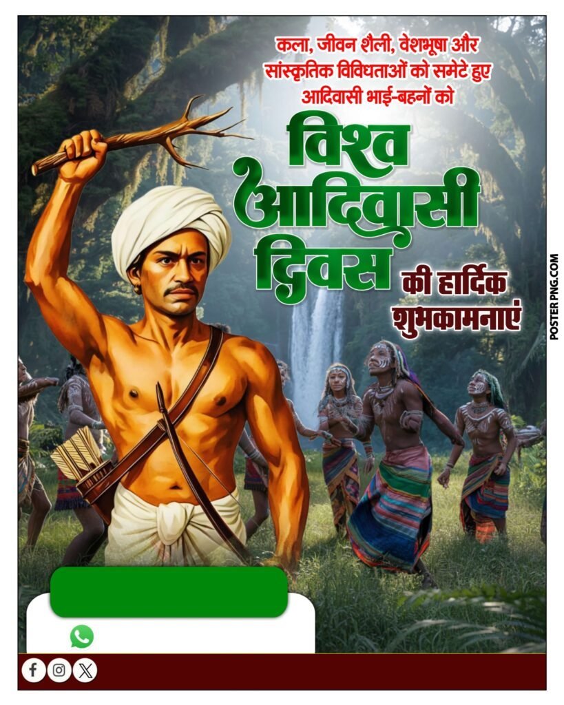 विश्व आदिवासी दिवस का बैनर बनाएं मोबाइल से| Aadivasi Divas banner editing PNG background image download - Image 1