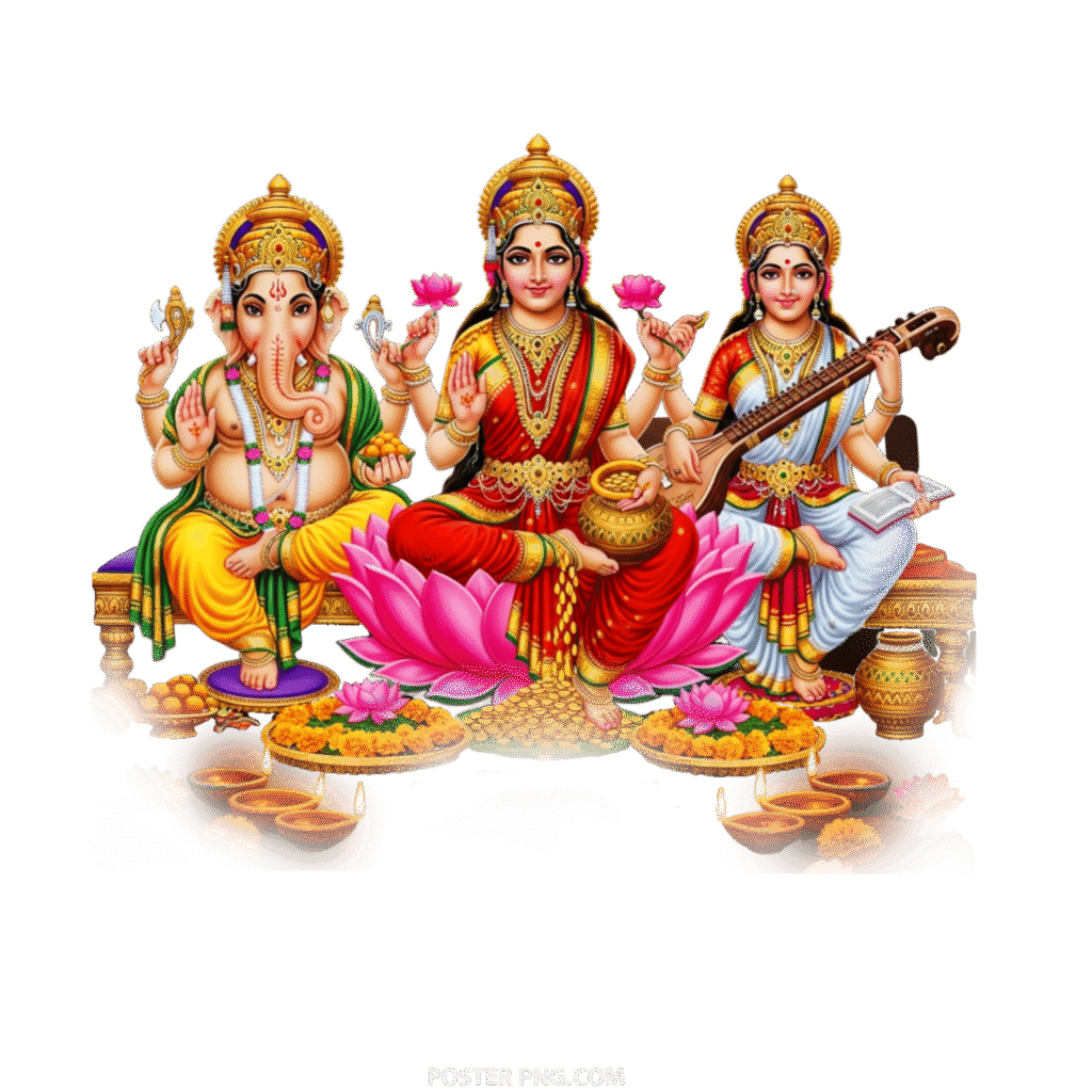 Happy Diwali editing god Ganesh, Lakshmi, Saraswati PNG transparent image download , Dhanteras God PNG image download, Goddess Lakshmi PNG image download