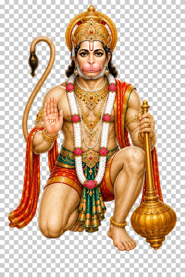 Lord Hanuman Sitting with Golden Gada Blessing Pose PNG