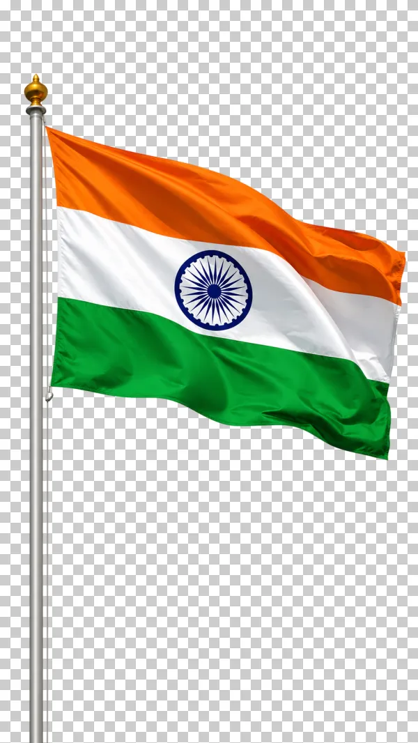 Indian National Flag Waving on Pole PNG – Tricolor Tiranga Transparent Image