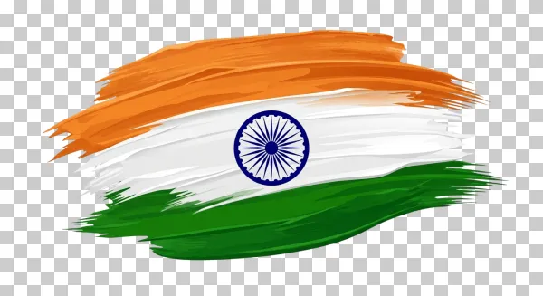 Indian Tricolor Flag Brush Stroke PNG with Ashoka Chakra – Artistic Watercolor Effect