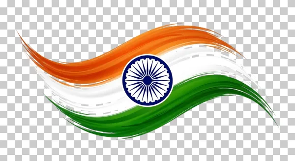 Indian Tricolor Flag Wave PNG with Ashoka Chakra – Artistic Brush Stroke Design
