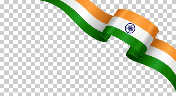 Indian Tricolor Flag Ribbon PNG with Ashoka Chakra – Waving Tiranga Design