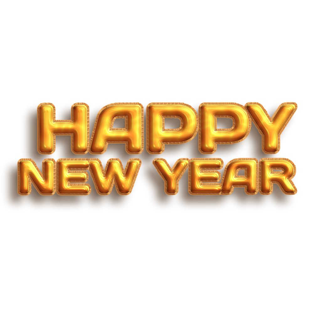 Happy New Year golden colour 3D text PNG image 