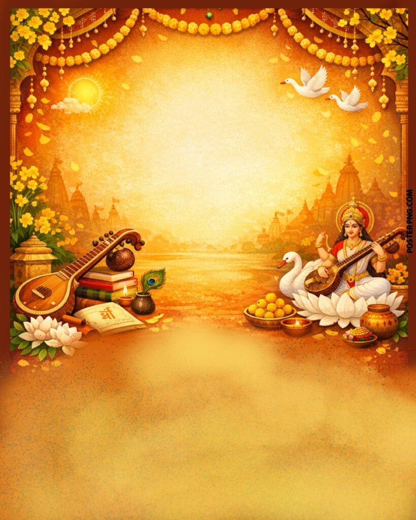 Basant panchmi banner poster designing background image download, Saraswati Puja banner editing background image download 